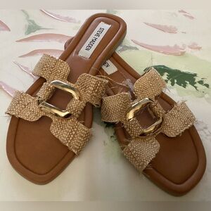 Steve Madden Brown and Gold Slide Sandals